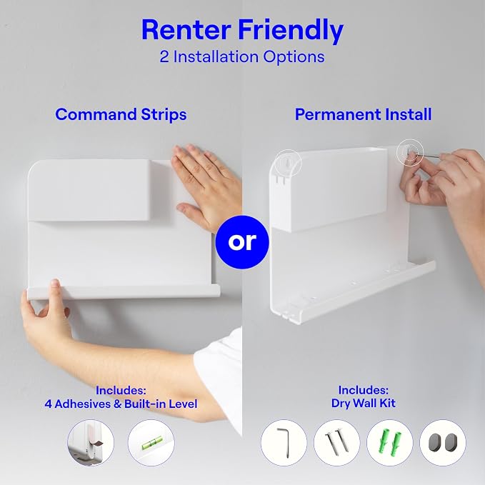 WallShelfie Bedside Wall Organizer & Dorm Decor - Dorm Room Essential, Floating Bedside Shelf Wall Mount Organizer, Remote Control Holder, Cool Teen Girls Trendy Stuff - 2.0, White