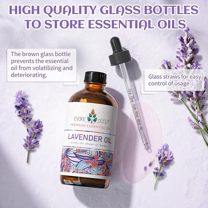 EVOKE OCCU Lavender Essential Oil, for Diffuser & Sleep, Aromatherapy | Calming Scent for Pillow Use, Bath Relaxation, Fabric Care & DIY Spray - 118mL/ 4 fl oz