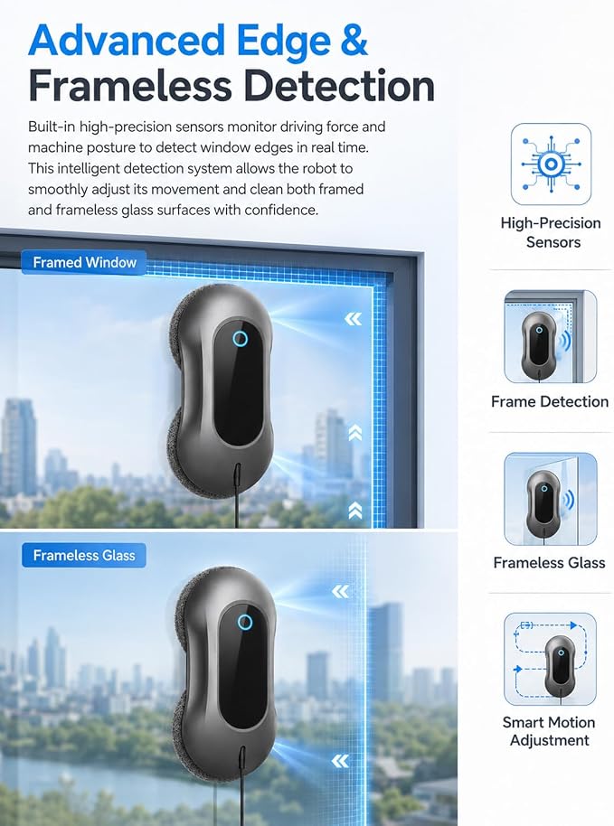 Window Cleaning Robot - Dual Spray & 5500Pa Suction for Home Glass | Smart Automatic Glass Cleaner Featuring AI Navigation, Frameless Edge Detection, Remote Control for High Windows, Glass Doors
