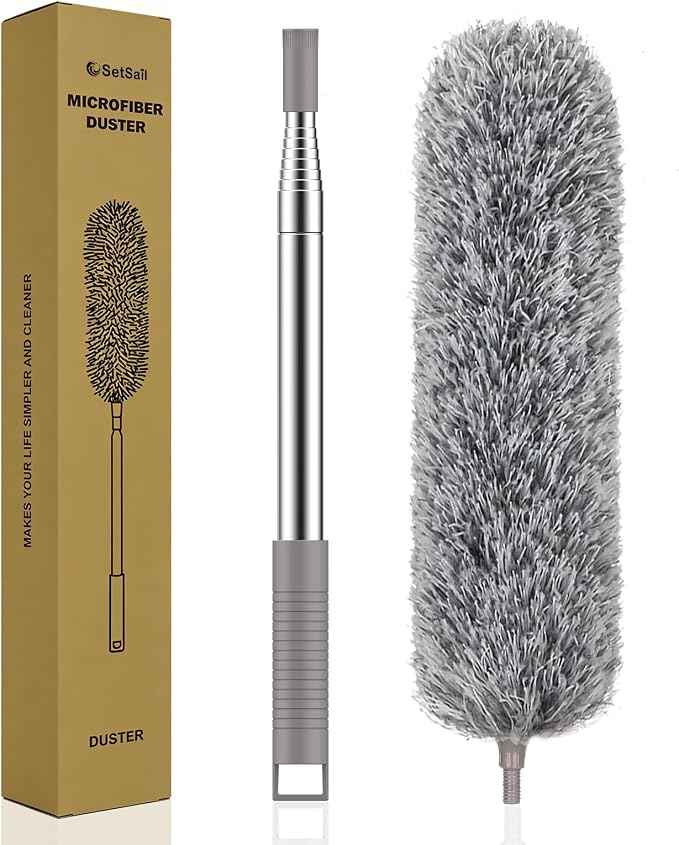 SetSail Extra-Long Dusters with Extension Pole 100-inch for Cleaning, Bendable Microfiber Head Washable Ceiling Fan Duster for High Ceilings, Furniture | Bendable Microfiber Head, Washable, Ceiling Fan Duster, For High Ceilings and Furniture