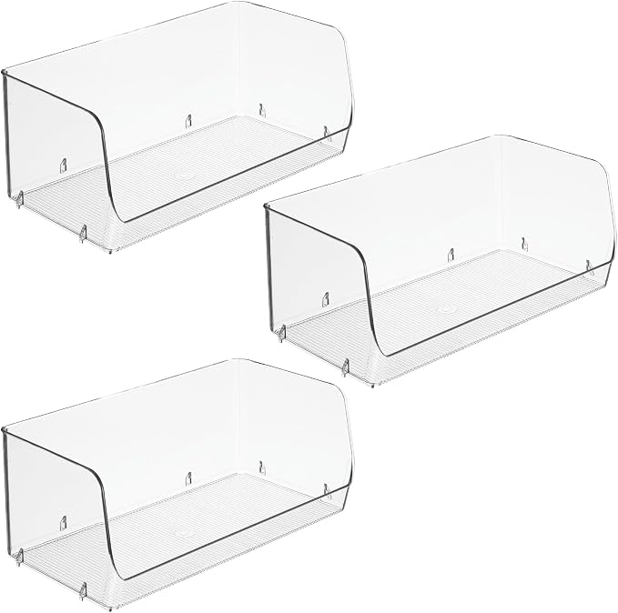 iDesign Stackable Open-Front Storage Bins, Set of 3, Clear | Kitchen and Pantry Organization