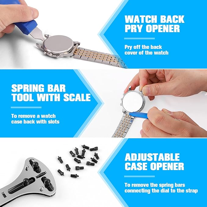 Watch Repair Kit, BYNIIUR Watch Battery Replacement Tool Kit, Watch Repair Tools & Kits, Watch Link Removal Tool Kit Watch Band Tool Set with Carrying Case, Watch Case Opener Spring Bar Tools