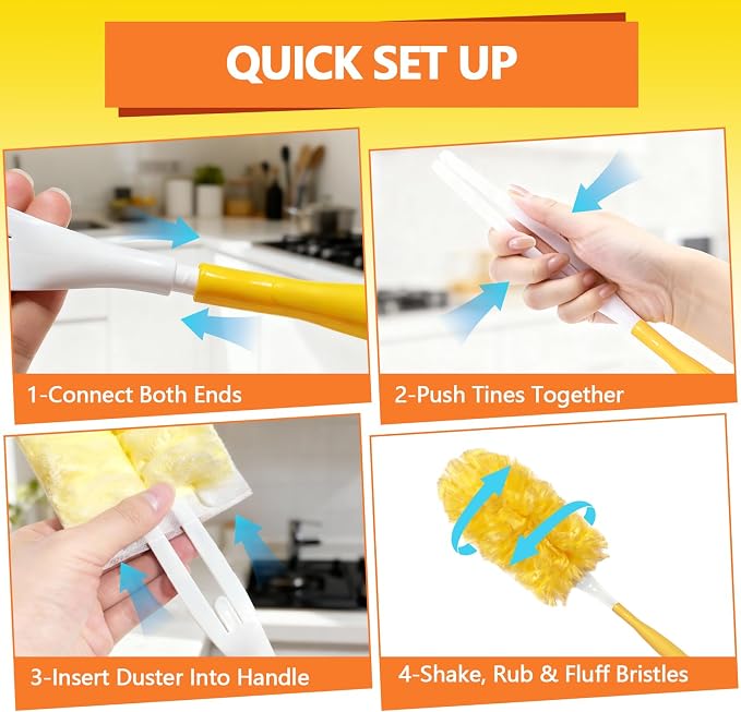 Heavy Duty Duster Refills for Swiffer Duster (60 Count) | 360° Unscented Disposable Multisurface Dusters with 1 Handle- for Home, Blinds, Fans & Corners, Yellow