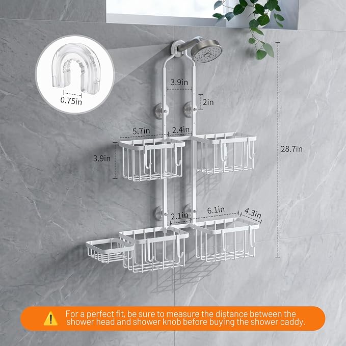 Luxspire Shower Caddy Hanging for Handheld Shower Heads,Rustproof Adjustable Shower Rack Hanger,Stainless Steel Bathroom Shower Organizer and Storage for Shampoo with Hook Soap Toothbrush Holder,White
