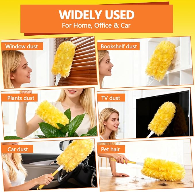 Heavy Duty Duster Refills for Swiffer Duster (60 Count) | 360° Unscented Disposable Multisurface Dusters with 1 Handle- for Home, Blinds, Fans & Corners, Yellow