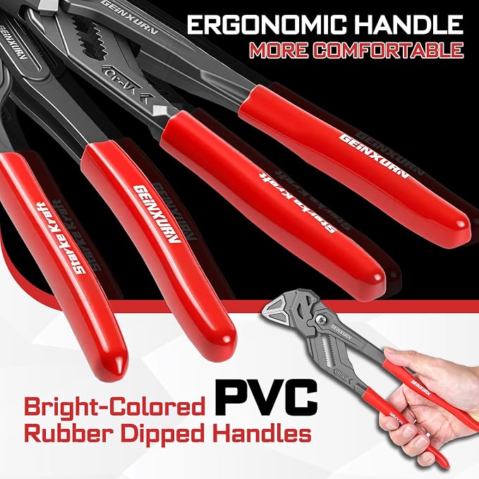 7/10/12-Inch Pliers Wrench, 1PC Smooth V-Jaw Pliers with 24-Position Push-Lock, Fast Adjustable Slip Joint Pliers Set for Plumbing, Home Repair, and Pipe Fittings