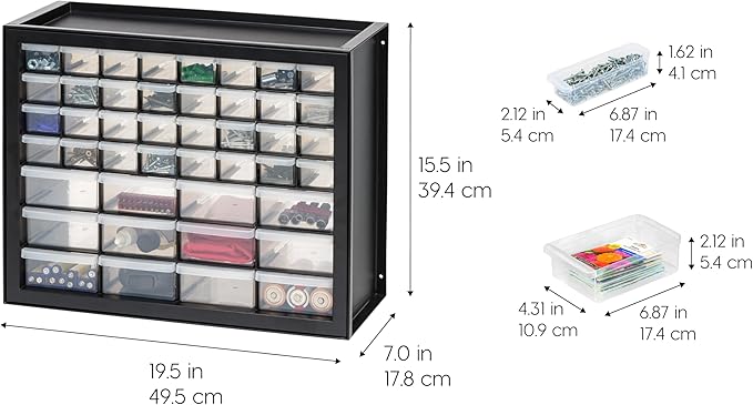 IRIS USA 44-Drawer Small Parts Storage Cabinet, Crafts, Made in USA, Black | Wall-mountable, Stackable, Building Bricks, Screws, Nuts & Bolts, Hardware, Garage Tool Storage
