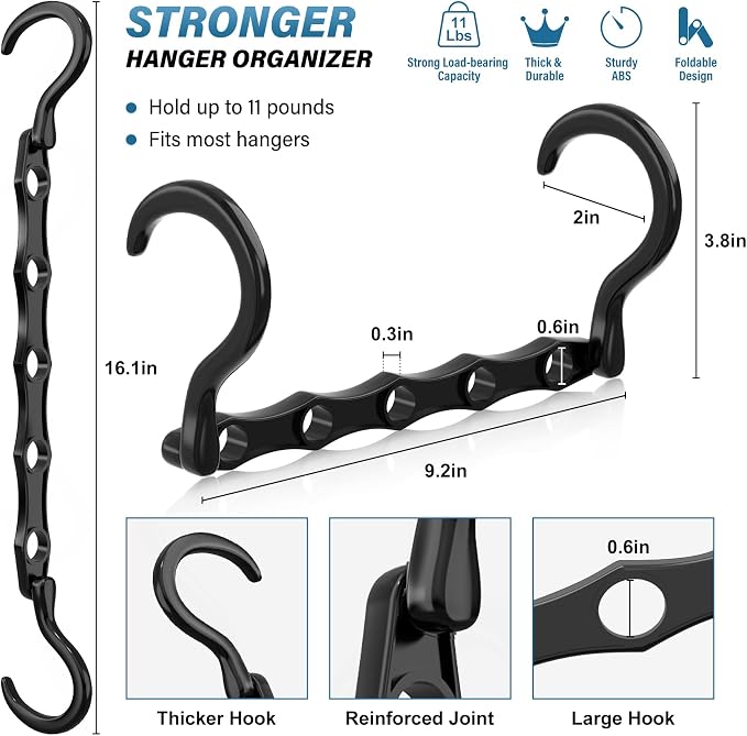 24 Pack Hangers Space Saving Magic Plastic Hanger Organizer Dark Black | Shirt Space Saving Hangers, Multi Clothes Hangers Space Saver for Closet Organizers Storage College Dorm Room Essentials