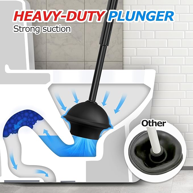 FORASTO 2 in 1 Toilet Plunger and Brush Set, Toilet Bowl Cleaning Combo, Groove Gap Brush, Black