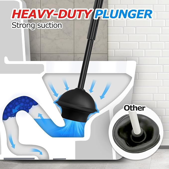 FORASTO 2IN1 Toilet Brush and Plunger Set, 3Pack Extended Handle Combo | Black bathroom accessories, bathroom decor, apartment essentials, home essentials, cleaning supplies, compact floor storage