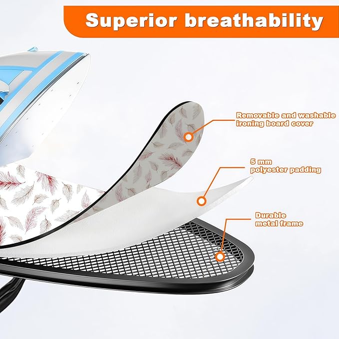 Ironing Board, Compact Ironing Board 13x43 Ironing Area with Extra Thick Height Adjustable Ironing Boards, Stable Structure, Lightweight and Durable,Heat-Resistant Silicone Pad Iron Rest