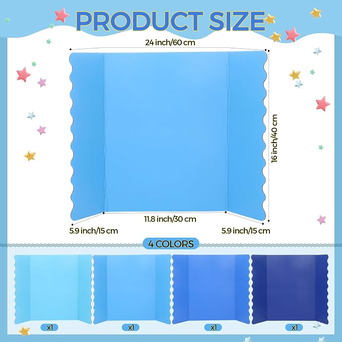 Mooliwe 4 Pack 24 X 16 Trifold Poster Board Tri Fold Poster Boards Foldable Corrugated Business Presentation Display Paper Boards for Science Fair Events, School Projects, Exhibitions