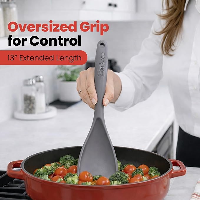 Silicone Spoon Spatula for Cooking - Multifunction Scoop Spatula Spoonula - Heat Resistant Cooking Spoon for Nonstick Cookware - Large Silicone Kitchen Spoon - Seamless Design (Gray,2pcs)