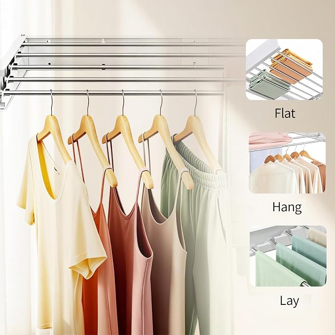 Wall Mounted Clothes Drying Rack Foldable 31.5" Laundry Room Space Saving | Heavy Duty 60 lb Load Drying Rack for Towels, t-Shirt, Jacket & DelicateClothes for Apartment, Bathroom, Laundry Room & RV