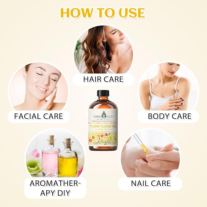 EVOKE OCCU Ylang Ylang Essential Oil 4 Oz, Pure Ylang Ylang Oil for Skin Hair Aromatherapy Diffuser Fragrance DIY- 4 FL Oz | Ideal for Hair, Floral Aroma for Aromatherapy, DIY & Home Fragrance - 118mL / 4 fl oz