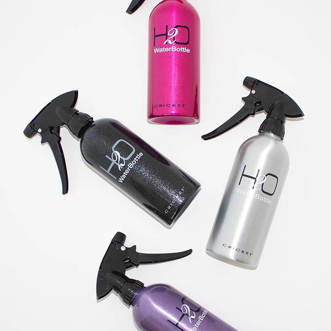 Cricket H2O Water Spray Bottle for Hair Mist – Continuous Stream, Adjustable Nozzle & Stronger Spray Bottles, Durable Aluminum, Refillable for Hair Styling & Barber Use – 13.5 oz, Sparkle Pink