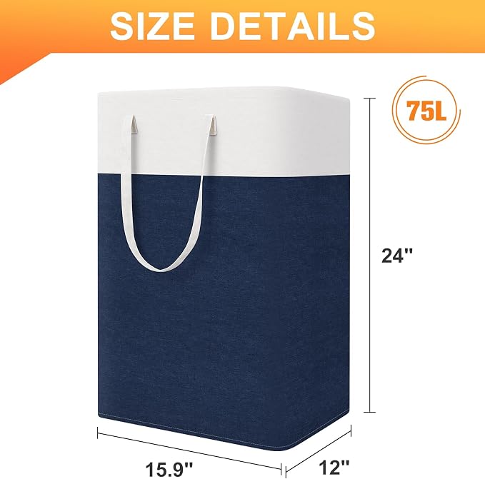 TasticTotes Laundry Basket 3-Pack, Laundry Hamper, 75L-Blue | Clothes Laundry Hamper, Collapsible Laundry Basket, Freestanding laundry hamper with Handles, Towel Storage for Home or Dorm