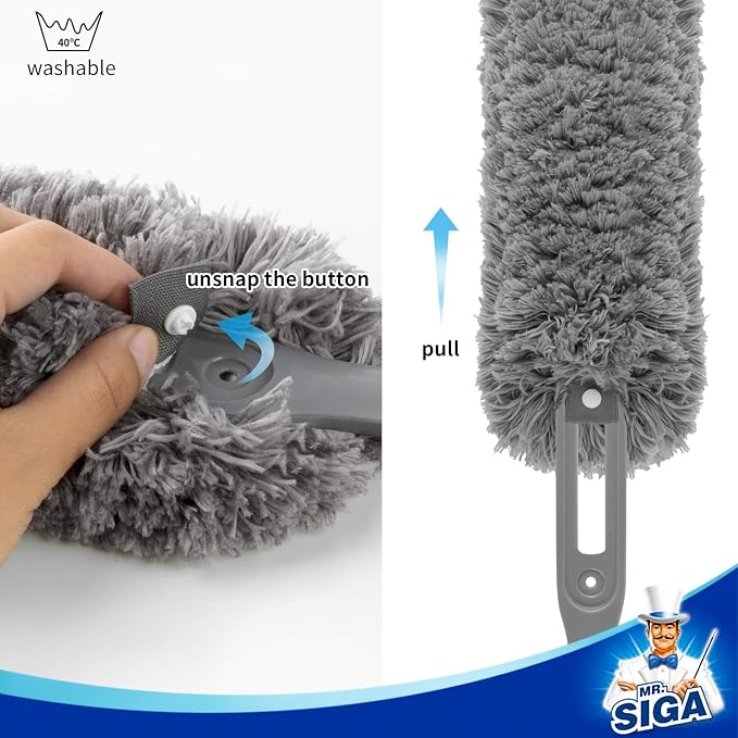 MR.SIGA Lint Free Microfiber Duster Refills, Machine Washable, 2 Pack | Replacement head of MR.SIGA microfiber duster