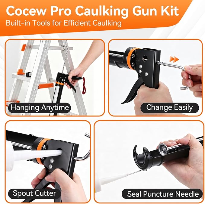 Caulk Gun Kit, Smooth Silicone Caulking Gun and Caulk Remover Tool, Sealant Finishing Tool Grout Scraper for Kitchen Bathroom Window Sink Joint, All in One with Gift Box