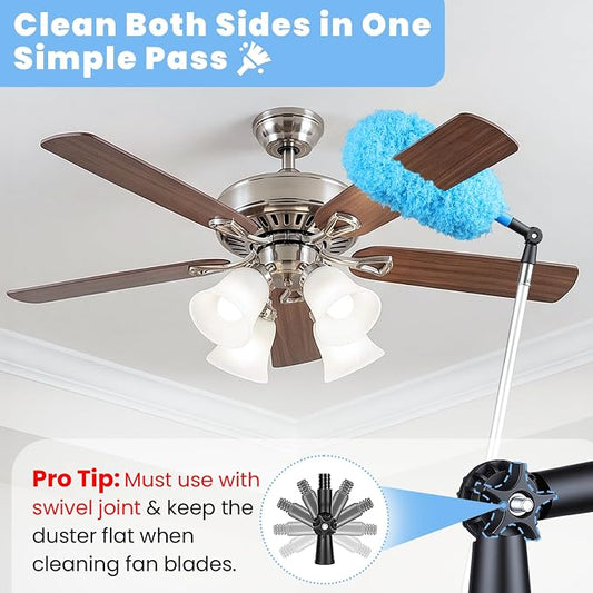 20ft High Reach Extendable Duster Kit with 5-12ft Extension Pole - Ceiling Fan Blade Cleaner, Spider Web Brush Cobweb Remover, Window Squeegee Kit with Telescoping Wand, Extended Extra Long Handle