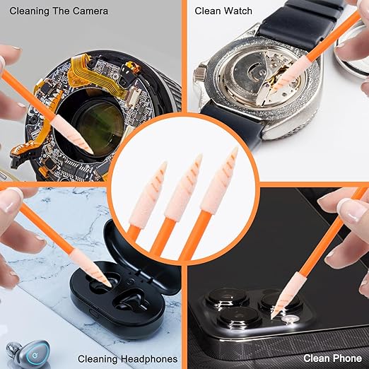 Wellgler's Foam Cleaning Swabs, Multi-Purpose Cleanroom Foam Tip Cleaning Swab Kitip Cleaning Swab Kit (orange100)