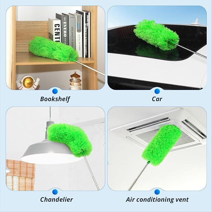 ZZ LAZYCOTTAGE Ceiling Fan Cleaner Duster, Microfiber Feather Duster with Adjustable 91.5" Telescopic Pole & Flexible Head, Extended Dusters for Ceiling Fan, Vents, Home, Blinds, Cars