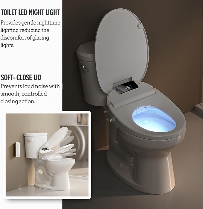 WLJBIDET Bidet Toilet Seat with Remote Control, Electronic Heated Bidet Seat with Adjustable Warm Water and Pressure, Warm Air Drying, Display Screen, Night Light, Slow Closed Toilet Lid, Round