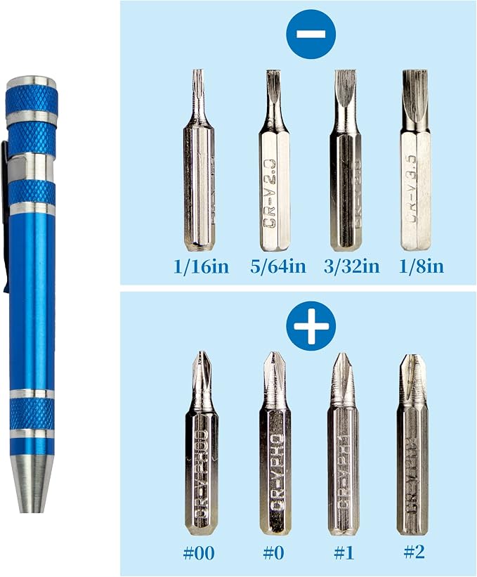 SWATOM 8 in 1 Mini Screwdriver Set Small Screwdrivers Pen Magnetic Repair Tools EDC Compact Precision Gadgets for Computer Eyeglasses Daily Home Improvement Use (Blue)