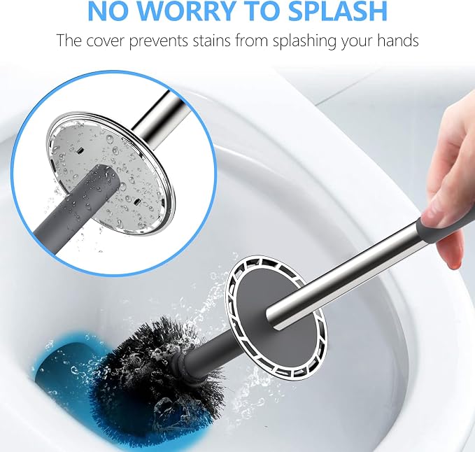 SetSail Toilet Brush, Compact Size Toilet Bowl Brush and Holder Toilet Brushes for Bathroom with Stainless Steel Handle Toilet Cleaner Brush with Durable Scrubbing Bristles, 2 Packs-Grey