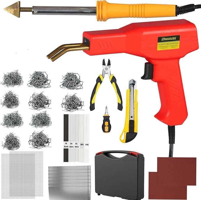 Plastic Welder,2 in 1 Plastic Welding Kit,Hot Stapler Car Bumper Repair Kit | SONNLER 1000PCS Hot Stapler For Car Bumper Crack Repair with Iron , Rods, Metal Mesh, Abrasive Paper, Aluminum Tape