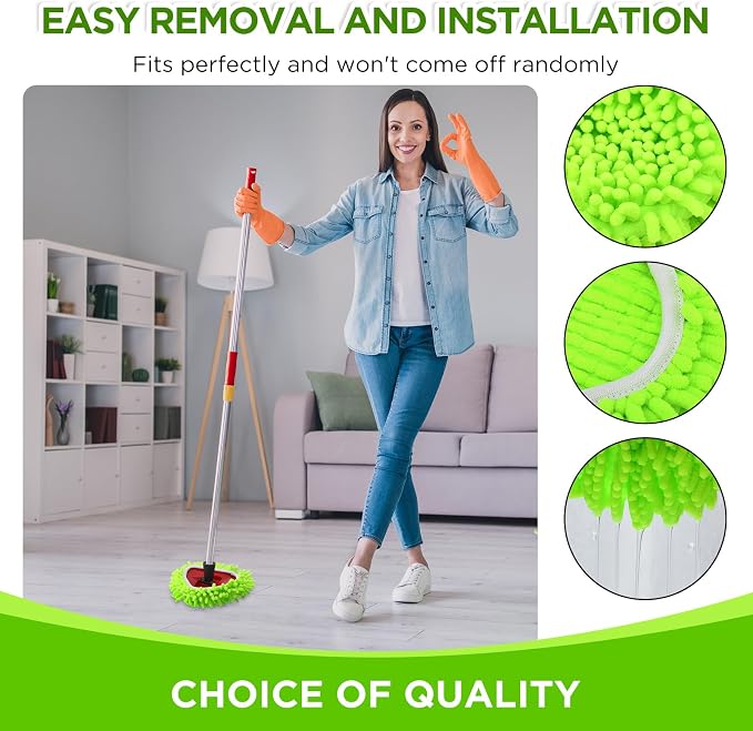 3 Pack Mop Heads Replacements Compatible with 1 Tank System Duster Replacement Heads Spin Mop Refill Pads Reusable Dust Refills for Floor Cleaning (Green)