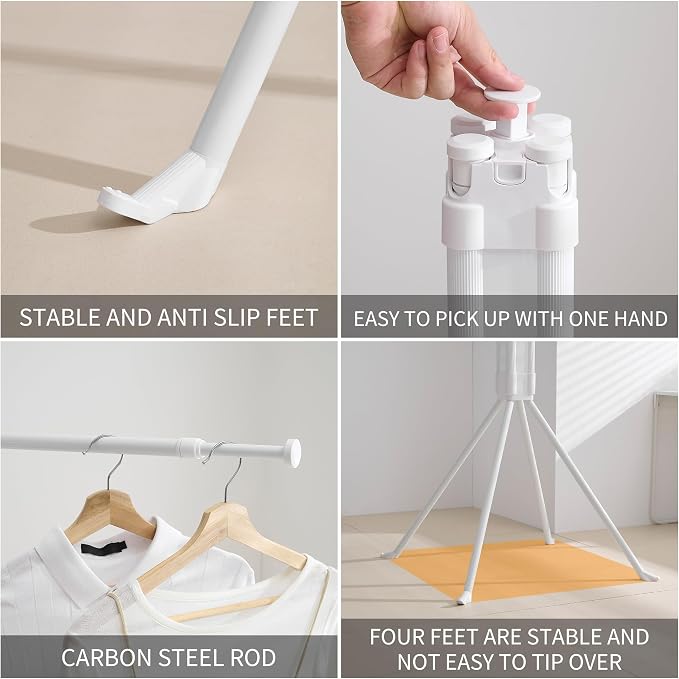 RFOUO Foldable Clothes Drying Rack with Aluminum 4 Rods 16 Clips | Portable，Space-Saving Freestanding Drying Rack for Indoor Outdoor, Apartment, Bedroom, Laundry Room