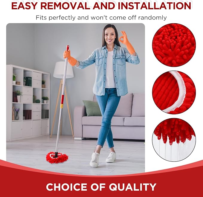 6 Pack Chenille Mop Heads Replacements Compatible with 1 Tank System Chenille Duster Replacement Heads Microfiber Spin Mop Refill Pads Reusable Dust Refills for Floor Cleaning (Red)