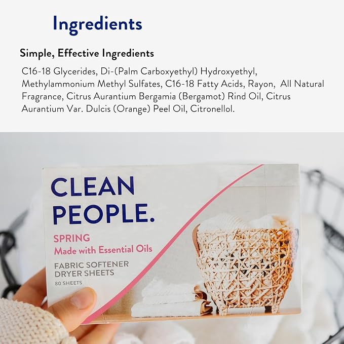 The Clean People Fabric Softener Sheets - Dryer Sheets - Softens & Removes Static Cling - Vegan Laundry Softener, Essential Oils - Spring 360 Pack
