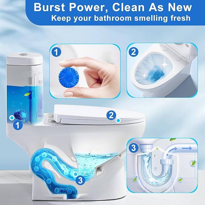 Msvvko Toilet Bowl Cleaners, 100 Pack Blue Tablets | Automatic Continuous Toilet Cleaning, Fresh Scent, Prevents Stains & Odors, Septic Friendly, Hard Water Stain Remove, In Bulk