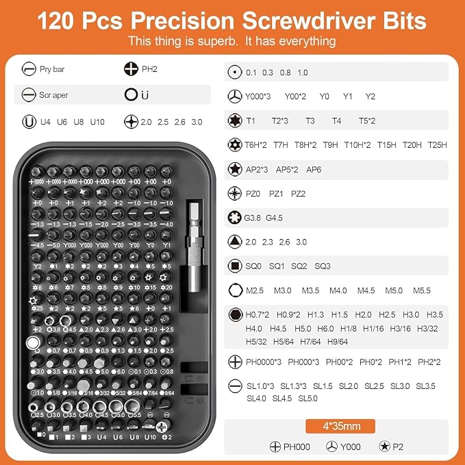 Screwdriver Set – Precision Screwdriver Bit Sets, Mini Hex Phillips Torx Slotted Screwdriver Bit Set with Tool Box, Ideal for Electronics, Laptop, iPhone, Jewelers and More (130-IN-Black)