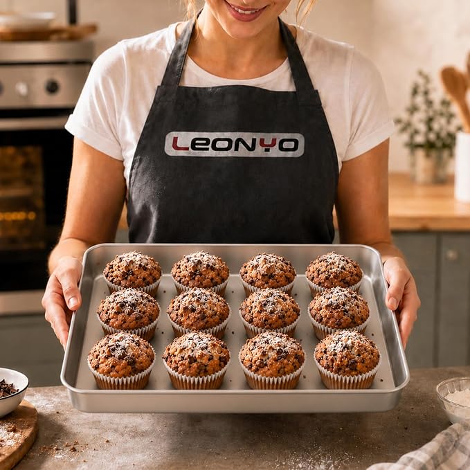 Leonyo Stainless Steel Baking Pans Set of 4, 12⅓ x 9¾ x 2 Inch Cake Pan, Nonstick & Heavy Duty, Deep Rectangular Lasagna Pan Sheet Bakeware for Focaccia, Bread, Brownies, Casseroles Dish