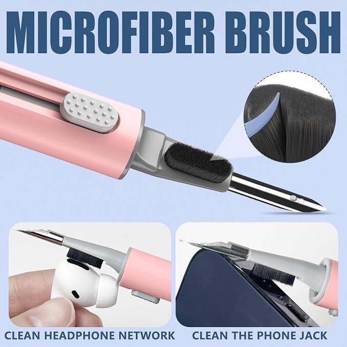 Inesore Multi Cleaning Kit for AirPods & All Bluetooth Earbuds (Pink) | Metal Tip, High-Density Soft Brush, Flocked Sponge Tip, 3 in 1 Design, Compact & Lightweight, Easy Operation, Easy to Carry