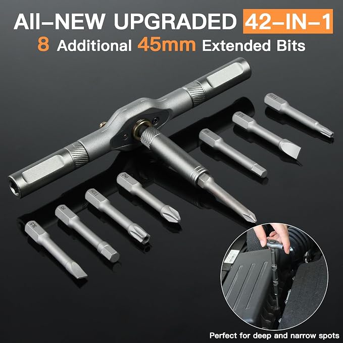 42 in 1 Multitool Set, Repair Tool Kit, Detachable Allen Wrench Ratchet Set | Compact, Wrist Friendly, 80% Energy Saving, for Tight Spaces, Bicycle Maintenance, Home Improvements, General Household Fixes