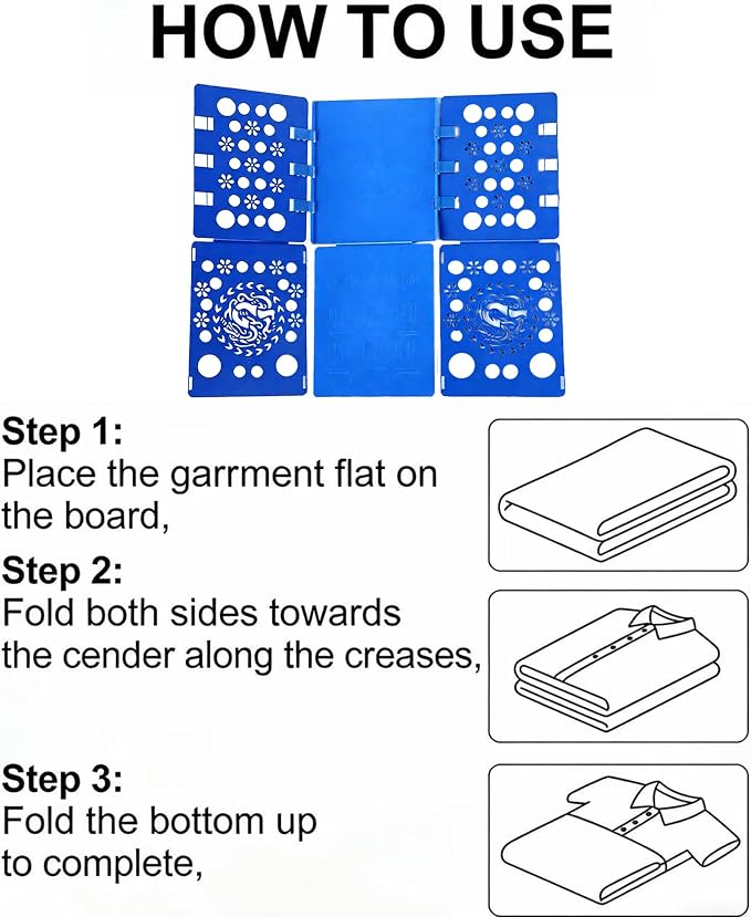 Adult Clothes Folding Board, Blue Plastic Laundry Organizer with Dragon Design, T-Shirt Folder Helper for Fast Folding (BLUE)