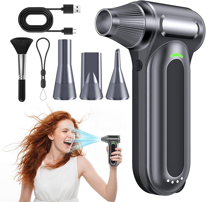 Compressed Air Duster, 170,000 RPM Electric Air Duster with Brushless Motor, 4-Speed Cordless Rechargeable Air Blower for Keyboard, PC, Car & Electronics, Canned Air Alternative