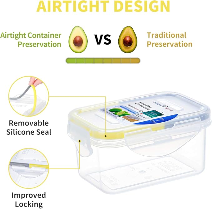 KIGI Small Plastic Food Storage Container for Snack, Lunch & Meal Prep, BPA-Free, Airtight lids, Rectangular Leak-Proof Mini Bento box, 6 oz / 0.75 Cup, 12 Piece Set
