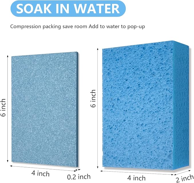 Cleaning and Washing Sponge, 3 Pack Large Extra Thick Heavy Duty Sponge Multi-Purpose for Kitchen Bathroom Bike Boat Car, Natural Cellulose Sponges 4" X 6" X 2" (Blue)