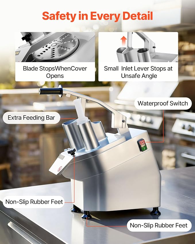 VEVOR Commercial Food Processor 2 Feeding Holes, 550W Electric Vegetable Slicer 1600 RPM, Stainless Steel Vegetable Processor Detachable 6-blades, 3mm/4mm/7mm Shred, 2mm/4mm Slice