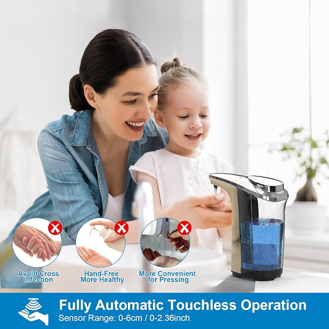 PZOTRUF Automatic Soap Dispenser, Touchless Dish Soap Dispenser 17oz/500ml with Infrared Sensor, 5 Adjustable Soap Dispensing Levels, Liquid Hand Dispenser for Bathroom Kitchen Sink(Champagne Gold)
