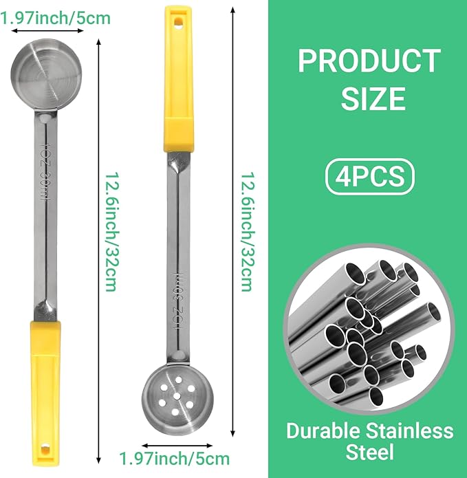 4PCS 1 oz Portion Control Serving Spoons,Measuring Ladle Scoops Food Utensils,Proportion Manage Slotted and Unslotted Scoops for Weight Loss/Kitchen(Yellow)