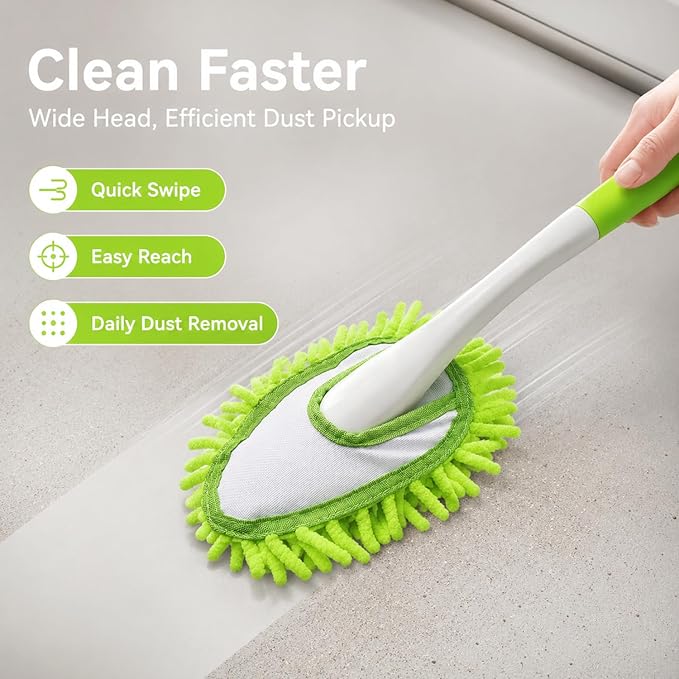Microfiber Feather Duster,13 Inch Length, with 4 pcs Washable Cloth, Car Duster, Perfect for Cleaning Windows, Tables, Cars,Furniture, Keyboards, Fans, Screens,Mirrors
