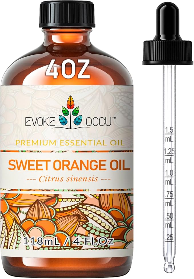 EVOKE OCCU Orange Essential Oil for Diffusers & Skin Care | Fresh Scent for DIY Cleaning Sprays, Candles & Soap Making, Aromatherapy to Lift Mood & Freshen Air – 118mL / 4 fl oz
