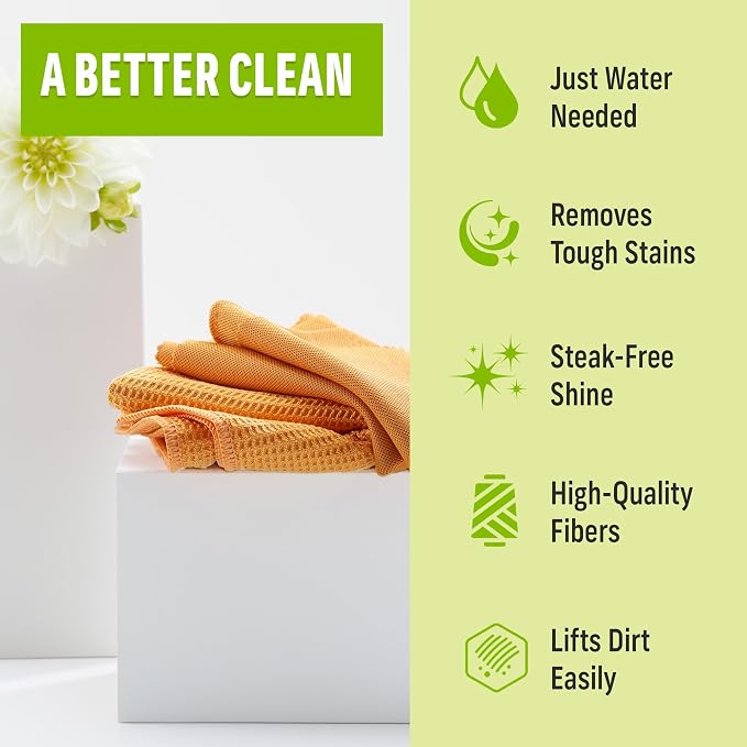 E-Cloth Microfiber Window Cleaning Cloth Kit - Glass Cleaning Cloth for Windows, Mirrors, Cars, Lenses, Eyeglasses & More, Streak Free Clean, Machine Washable Reusable Towel- Tangerine Orange (2 Kits)