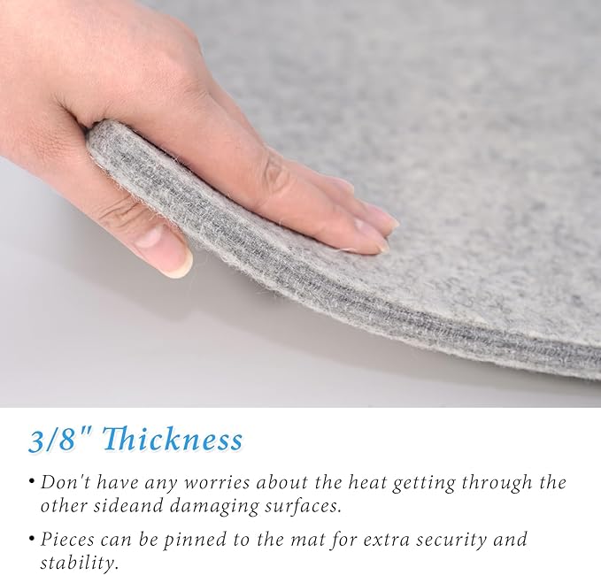 Wool Pressing Mat for Quilting17" x 13.5" Felt Ironing Pad 3/8" Thick,100% New Zealand Wool for Ironing, Sewing,Cutting on Ironing Board,Tabletop,Dryer,Countertop